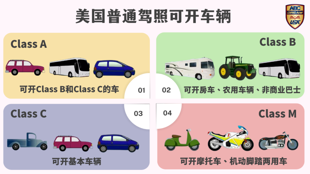 美国普通驾照可开车辆