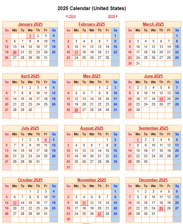 美国行事历2025